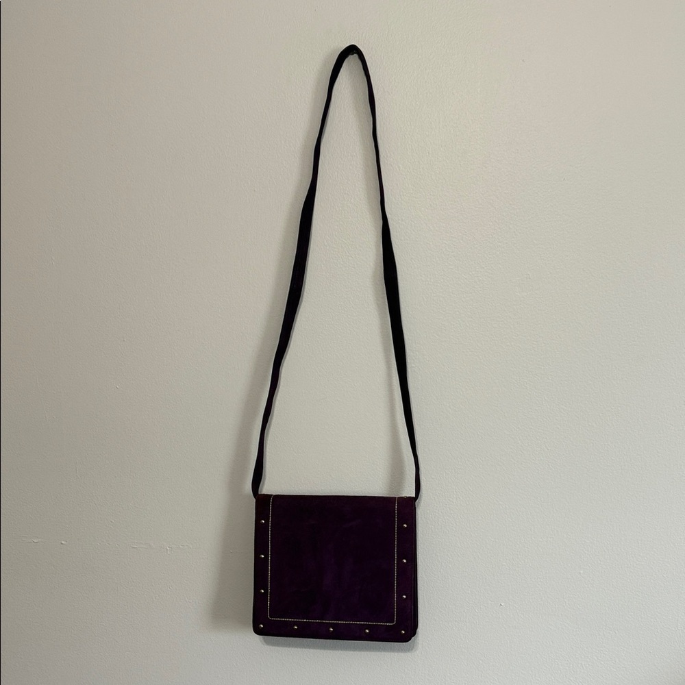 Neiman - Marcus vintage-style purple suede handbag gold stud accents
